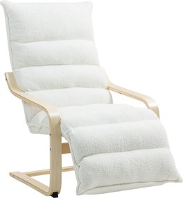 HOMCOM Fotel Lounge z brzozy, tapicerowany, regulowany podnóżek, Biały