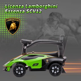 AIYAPLAY Lamborghini pojazd dla dzieci 2 w 1, pchacz z rączką i barierką bezpieczeństwa, kierownica i klakson, Zielony | Aosom PL
