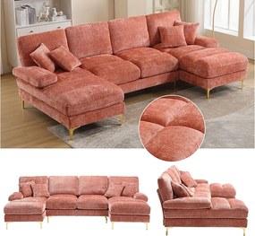 Nowoczesna sofa w kształcie litery U - 272 x 136 x 88 cm - z 2 rozkładanymi siedziskami do salonu - aksamit - różowa