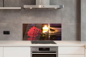 Szklany Panel Róża, Świeca i Kieliszek Wina