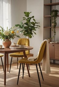 Musztardowe pikowane krzesło welurowe P0-T17