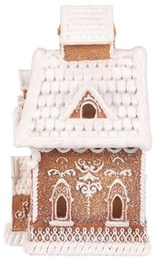 Ozdoby świąteczne Domek z piernika z ośnieżonymdachem, żywica poliestrowa, diody LED, brązowy