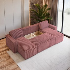 Masseno Narożnik PESANO z funkcją spania i pojemnikiem na pościel Narozniki U, Rozkładana sofa - Pudrowy róż, TILIA 62