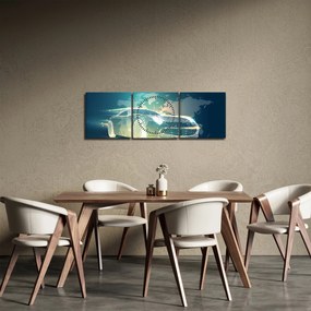 Obraz samochodu wykonany z geometrycznych kształtów (z zegarem) (90x30 cm)
