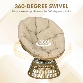 Outsunny Fotel wiklinowy Fotel ogrodowy Boho Styl, odporny na warunki atmosferyczne, 85 cm x 70 cm x 82 cm, Krem + Natur