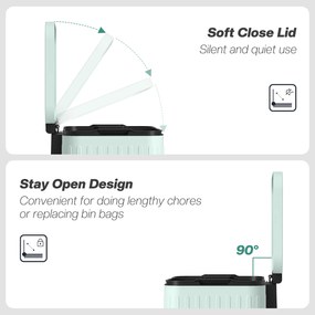 HOMCOM Kosz na śmieci do kuchni, 2 x 20 L, efektywne sortowanie odpadów, pedał nożny, tworzywo sztuczne, metal, zielony | Aosom PL