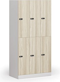 Szafka skrytkowa S1, 6 schowków, 1850 x 900 x 500 mm, demontaż, zamek mechaniczny z kodem, drzwi laminowane, dąb naturalny