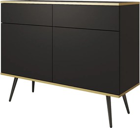 Komoda KSZ-107 z szufladami 107x85x39 cm – czarny wysoki połysk, Push-To-Open, metalowe nogi 23 cm, laminat 16 mm, odporna na zarysowania