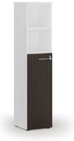 Szafa biurowa kombinowana PRIMO WHITE, drzwi na 3 poziomach, 400 x 420 x 1781 mm, biały/wenge