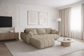 Narożnik z funkcją spania i pojemnikiem TOKYO PREMIUM, tkanina Monolith, Ecru, Lewy