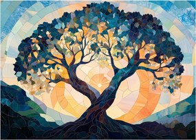 Obraz na szkle – Mozaika – słońce i drzewo II. (70x50 cm)