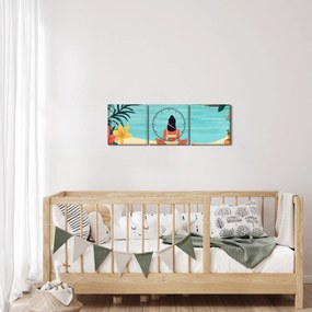Obraz - Joginka na plaży (z zegarem) (90x30 cm)