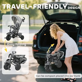 AIYAPLAY Dziecięcy trójkołowiec 6-w-1, wózek dla maluchów z uchwytem do pchania, regulowane siedzisko, składana konstrukcja, siatka zabezpieczająca, szary