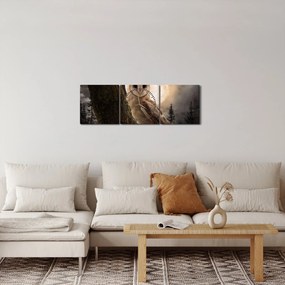 Obraz sowy palonej (z zegarem) (90x30 cm)