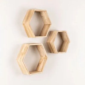 Zestaw 3 Drewnianych Półek Ściennych Mijali Miel - Sklum