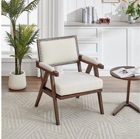 Fotel prosty z podłokietnikami - Fotel z poduszkami i oparciem - len beżowy