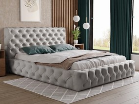 Emporius Glory łóżko tapicerowane pikowane - eleganckie łóżko 180x200 w stylu glamour - pojemnik i stelaż, tkanina aksamitna, jasny szary (Paros 5)