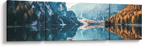 Obraz - Łodzie na jeziorze Braies (170x50 cm)