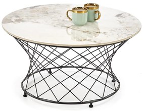 Okrągła ława, spiek beżowy marmur/czarny 80/42 cm ALESSIA