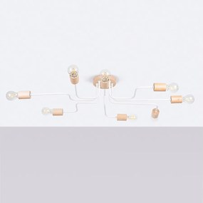 Żyrandol loft Zimbo, stal/drewno - 8 źródło światła 4000K - L.100 x H.16.5 cm - biały/naturalne drewno