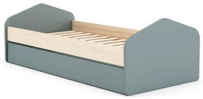 Łóżko dziecięce w dekorze sosny z wysuwanym łóżkiem ze schowkiem ze stelażem 90x200 cm w naturalnym kolorze/szarozielone Estefania – Marckeric
