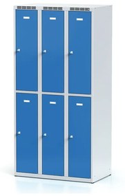 Alfa 3 Metalowa szafka skrytkowa, 6 schowków, 1800 x 900 x 500 mm, zamek obrotowy, drzwi niebieskie