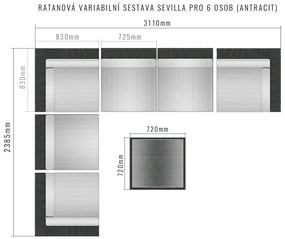 Rattanowy zestaw regulowany SEVILLA dla 6 osób (antracyt)