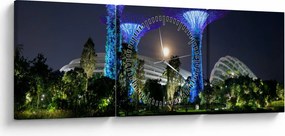 Obraz przedstawiający pełnię księżyca w ogrodach Singapuru (z zegarem) (90x30 cm)