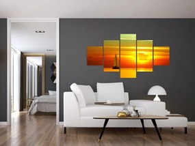 Obraz zachodu słońca z jachtem (125x70 cm)