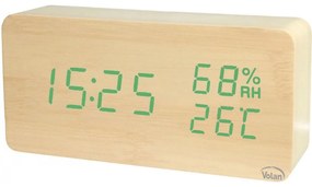 Zegar budzik elektroniczny led drewniany stojący - data termometr higrometr