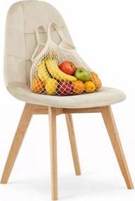 Beżowe pikowane krzesło drewniane welurowe kontenerek W0-D18