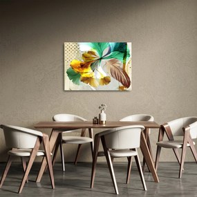 Obraz na szkle - Liście z piórami (70x50 cm)