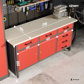 Stół warsztatowy HENRY, 1700 x 850 x 600 mm, czarny