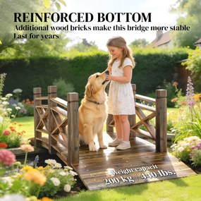 Outsunny Drewniany Mostek z Balustradami, Ogrodowy Mostek z Drewna Jodłowego, Dekoracyjny Rustykalny Mostek, 174 x 78 x 57,5 cm, Spalony | Aosom PL