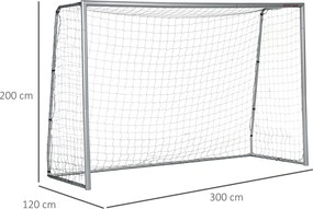 SPORTNOW Bramka piłkarska odporna na warunki atmosferyczne, mocna siatka, stabilna metalowa rama, łatwy montaż, 300 x 200 x 120 cm