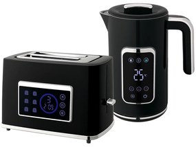 HOMCOM Zestaw czajnik i toster z ekranem dotykowym LED, 1,7 l, 2 szczeliny, różne tryby i funkcje, Czarny