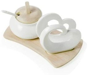 Zestaw cukiernicy i serwetnika z porcelany i bambusu Brandani Double Heart