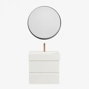 Zestaw Wiszących Mebli Łazienkowych Z Drewna I Forniru Jesionowego Zintegrowany Z Umywalką Ona Biała & - Sklum