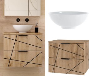 Szafka do łazienki z nablatową umywalką Wood 02, dąb wotan, 60 cm - zestaw 5