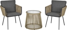 Outsunny 3-częściowy zestaw mebli ogrodowych plecionka z tworzywa sztucznego szary elegancki | Aosom PL