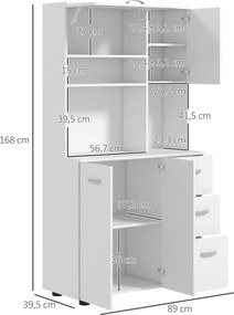 HOMCOM Szafka kuchenna, bufet z 3 szufladami i 3 półkami, obszerny magazyn, 89x39,5x168cm, Biały