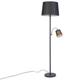 Klasyczna lampa podłogowa czarna z czarnym kloszem i lampką do czytania - Retro klasyczny/Antyczny Oswietlenie wewnetrzne