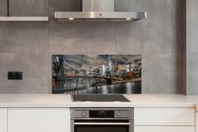 Panel szklany do Kuchni Nocny Pejzaż Miejski z Mostem