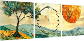 Obraz - Ilustracja krajobrazu (z zegarem) (90x30 cm)