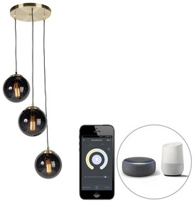 Inteligentna lampa wisząca mosiądz z czarnym szkłem 3-światła w tym Wifi ST64 - Pallon ArtDeco Oswietlenie wewnetrzne