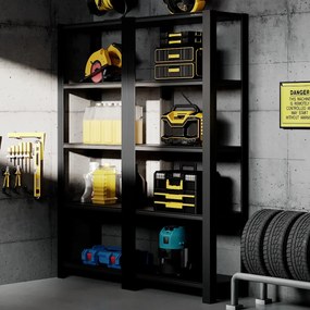 Regał metalowy do garażu SAM, 900 x 1830 x 450 mm, All Black: czarny