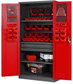Warsztatowo-narzędziowa szafa metalowa SZYMON, 920 x 1850 x 500 mm, antracytowo-czerwona