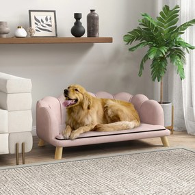 PawHut Sofa dla Zwierząt Domowych dla Średnich i Dużych Psów do 25 kg, Solidne Drewno, Wyściełana, Różowa