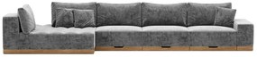 Rozkładana sofa narożna Morani, drewno dębowe, 420x150x71cm