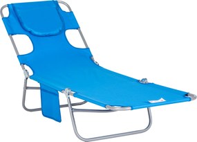 Outsunny Leżak Ogrodowy z Wyściełanym Otworem na Twarz, Leżak do Masażu na Zewnątrz z Boczną Kieszenią, Tkanina, Metal, Niebieski